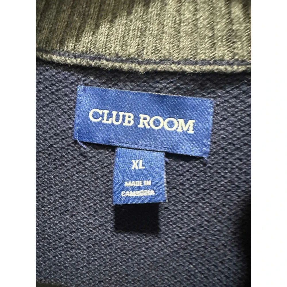 Club Room Mens XL Navy Blue Quarter Zip Textured Cotton Pullover Sweater